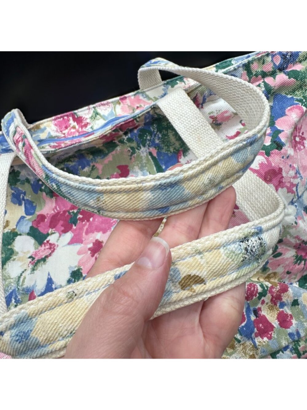 Vintage Tote Bag Floral Insulated Pink Blue Flowers Cottage Granny Dual Handles - Picture 6 of 11